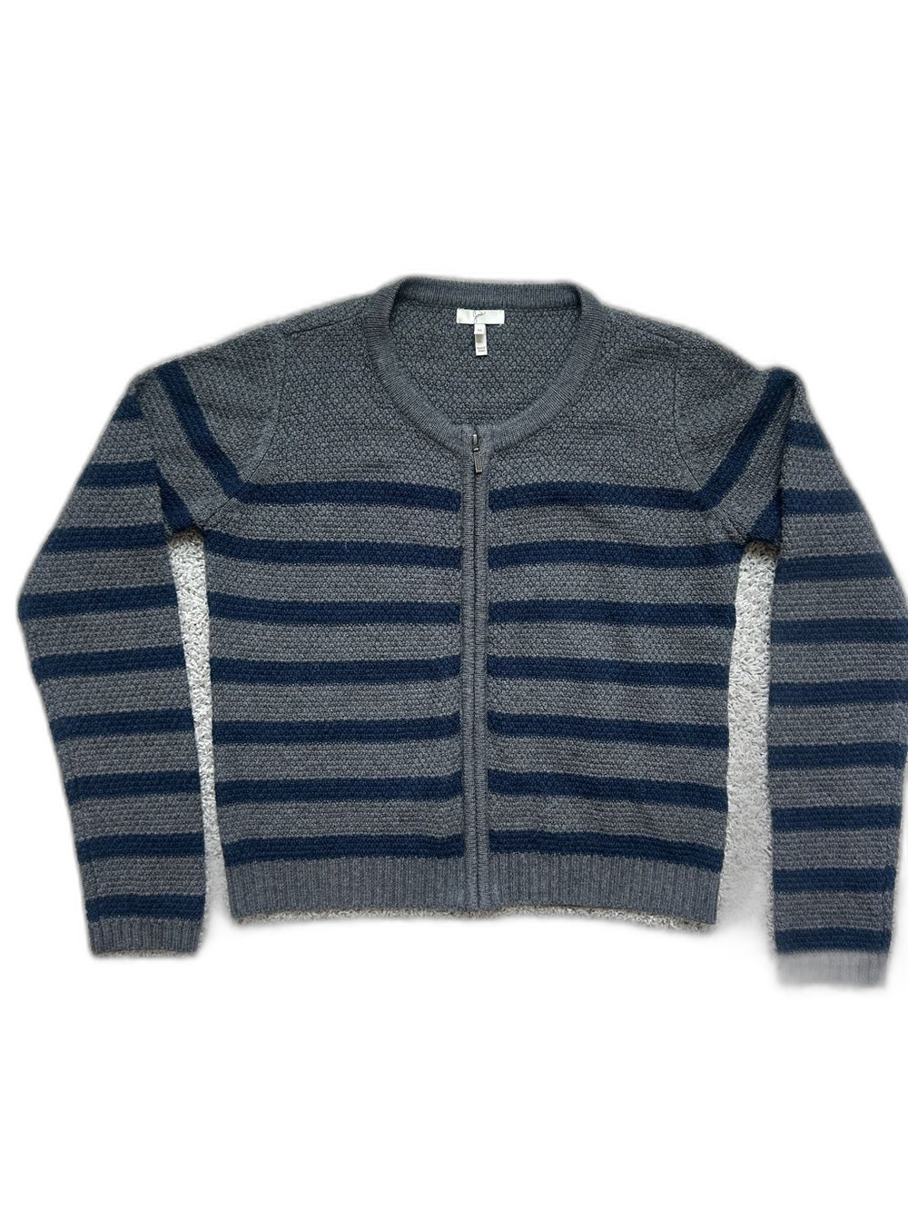 Joie Gray and Navy Striped Zip-Up Sweater Wool  Cashmere Blend